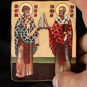 На память: Иконка "Св. Николая и Спиридона" Дорожная — фотография 1