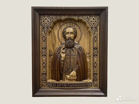 На память: Святой Сергий Радонежский икона из ясеня