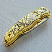 Подарочный дамасский складной нож «Волк и полнолуние» — фотография 6