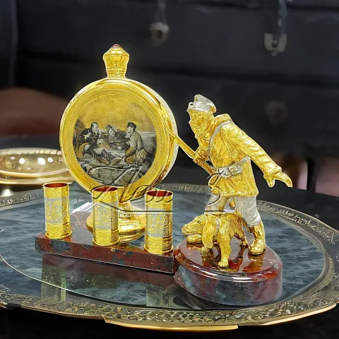 Набор с флягой и тремя стопками из Златоуста на яшме — оригинальный подарок
