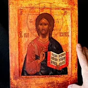 Икона "Христос Пантократор" дерево, ручная работа — красивый подарок — фотография 2