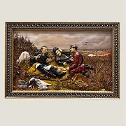 Резная картина «Охотники на привале» 40×60 см — красивый подарок — фотография 1