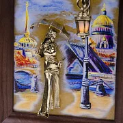 Картина «Девушка с зонтом. Набережная. Мост» на ониксе с подсветкой — оригинальный подарок — фотография 3