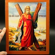 Икона деревянная "Святой Апостол Андрей" — оригинальный подарок — фотография 1